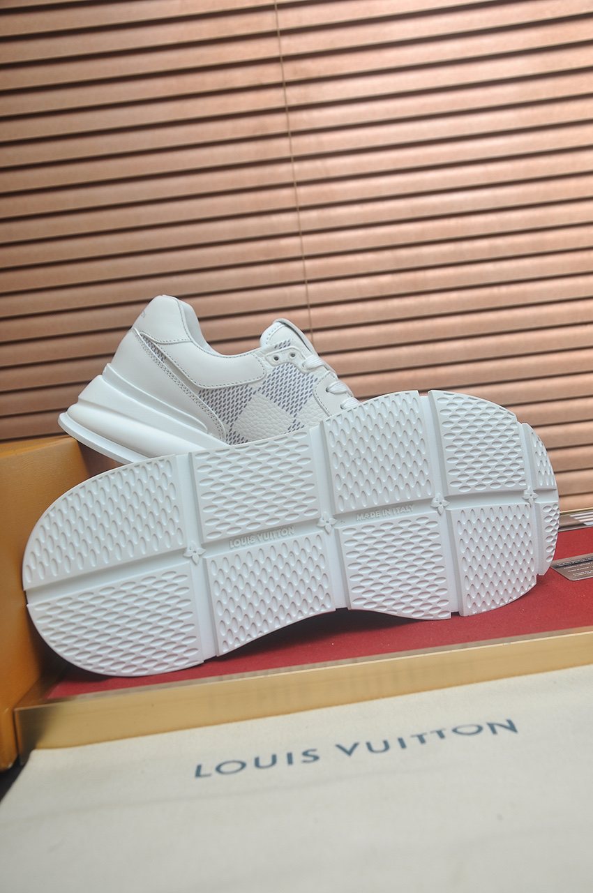 Louis Vuitton White and Light Gray Low-Top Sneakers - Lace-Up Closure