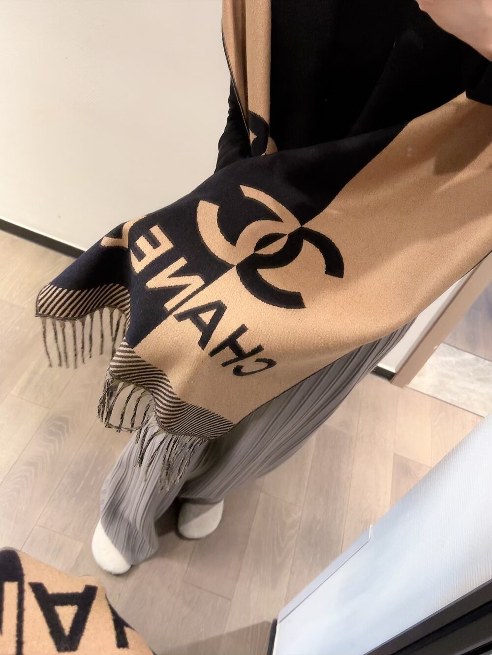 Chanel Color-Block Fringed Scarf