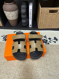 Hermes Men's Kazimir Tan and Black Slide Sandals