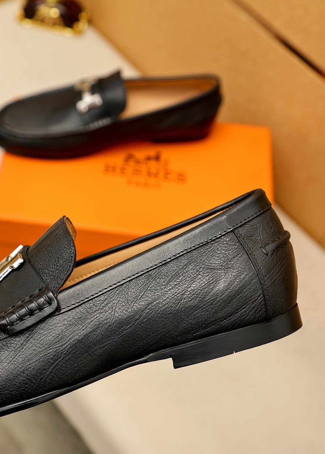 Hermès Black H-Hardware Loafers - Leather Lining