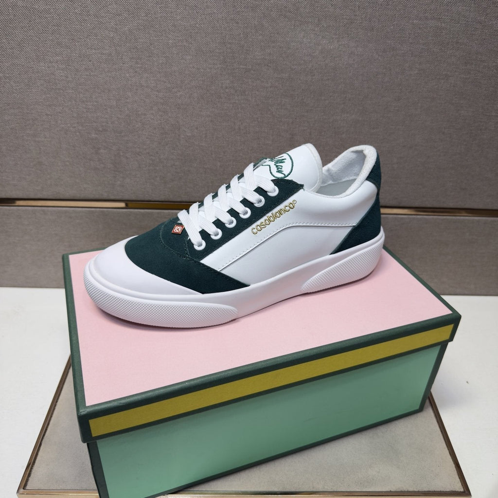 CASA BLANCA Men's White and Dark Green Sneakers