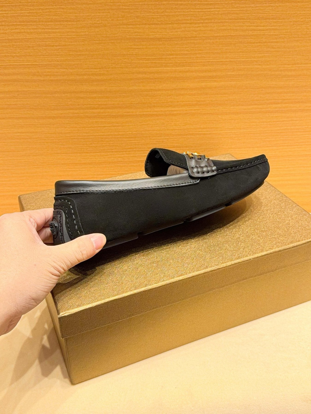 Versace Men's Black Gold Buckle Loafers