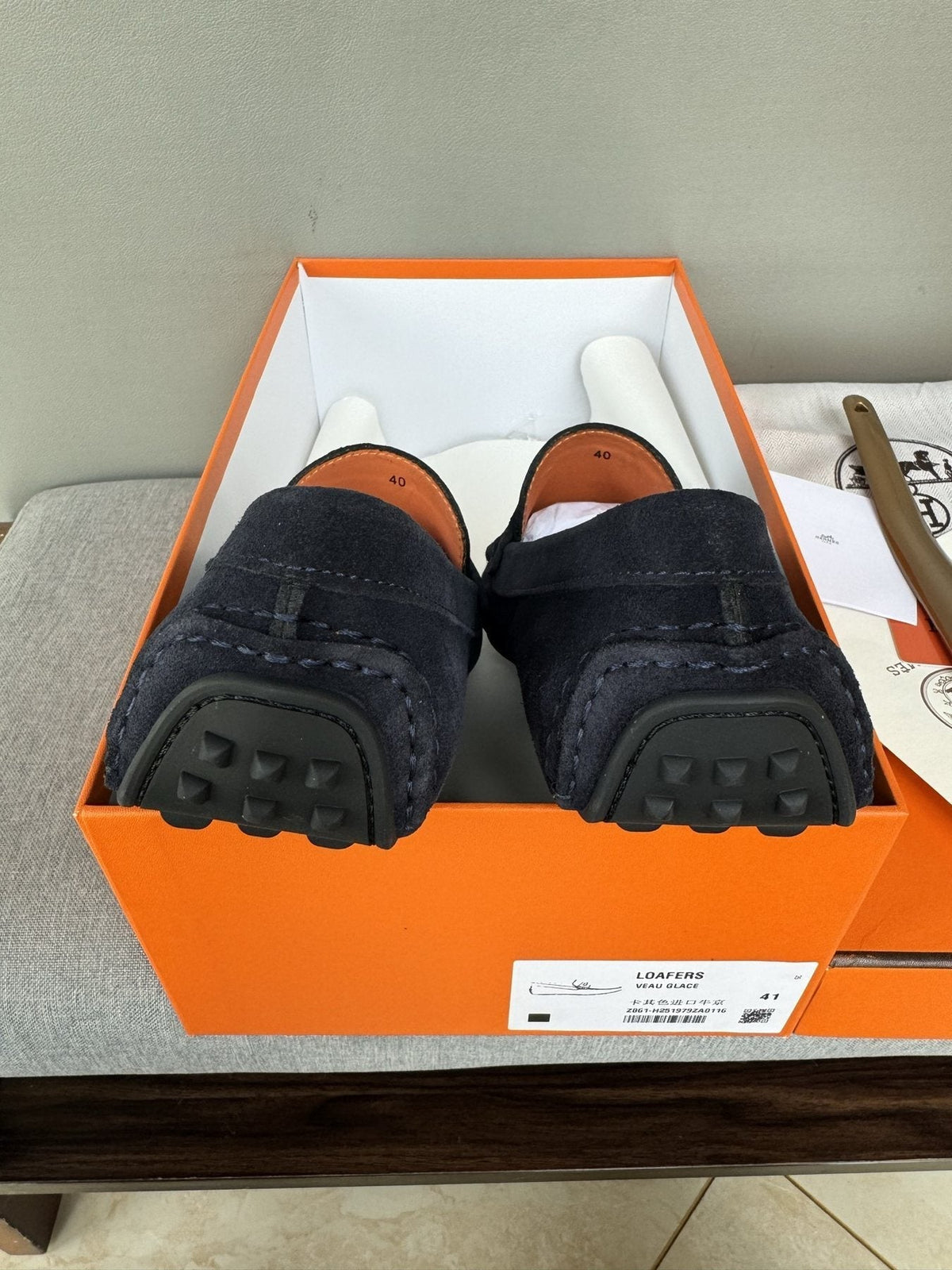 Hermès Men's Navy Suede Driving Loafers