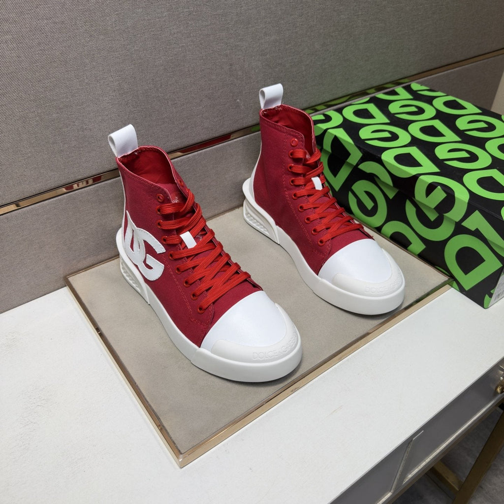 Dolce & Gabbana Red and White High-Top Sneakers