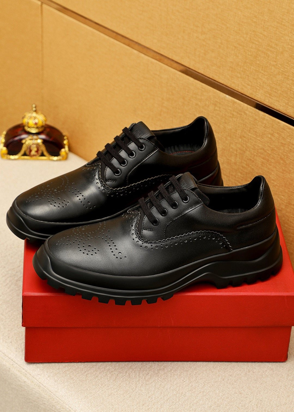 Ferragamo Black Perforated Lace-Up Shoes - Treaded Sole