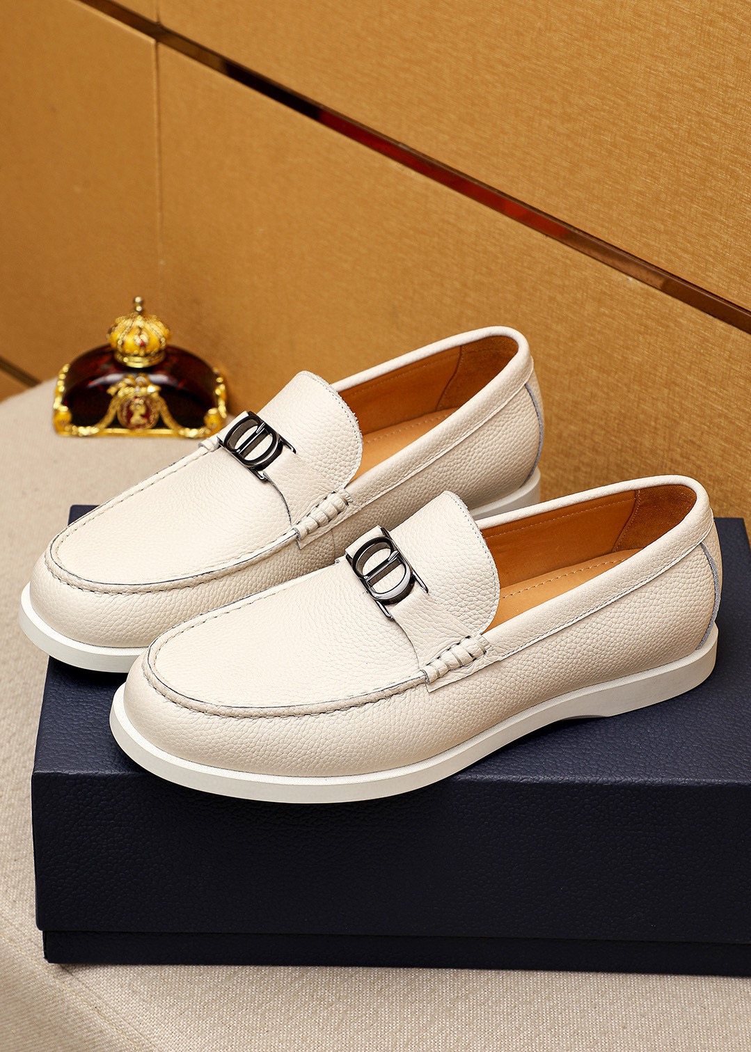 Dior Cream White Metal-Detail Loafers