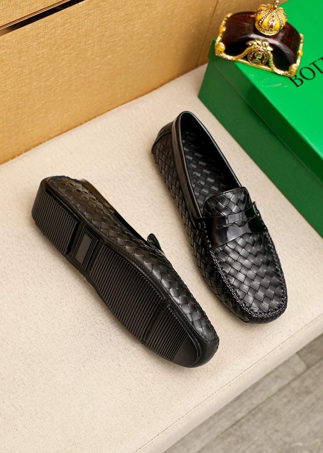 Bottega Veneta Black Woven Slip-On Loafers