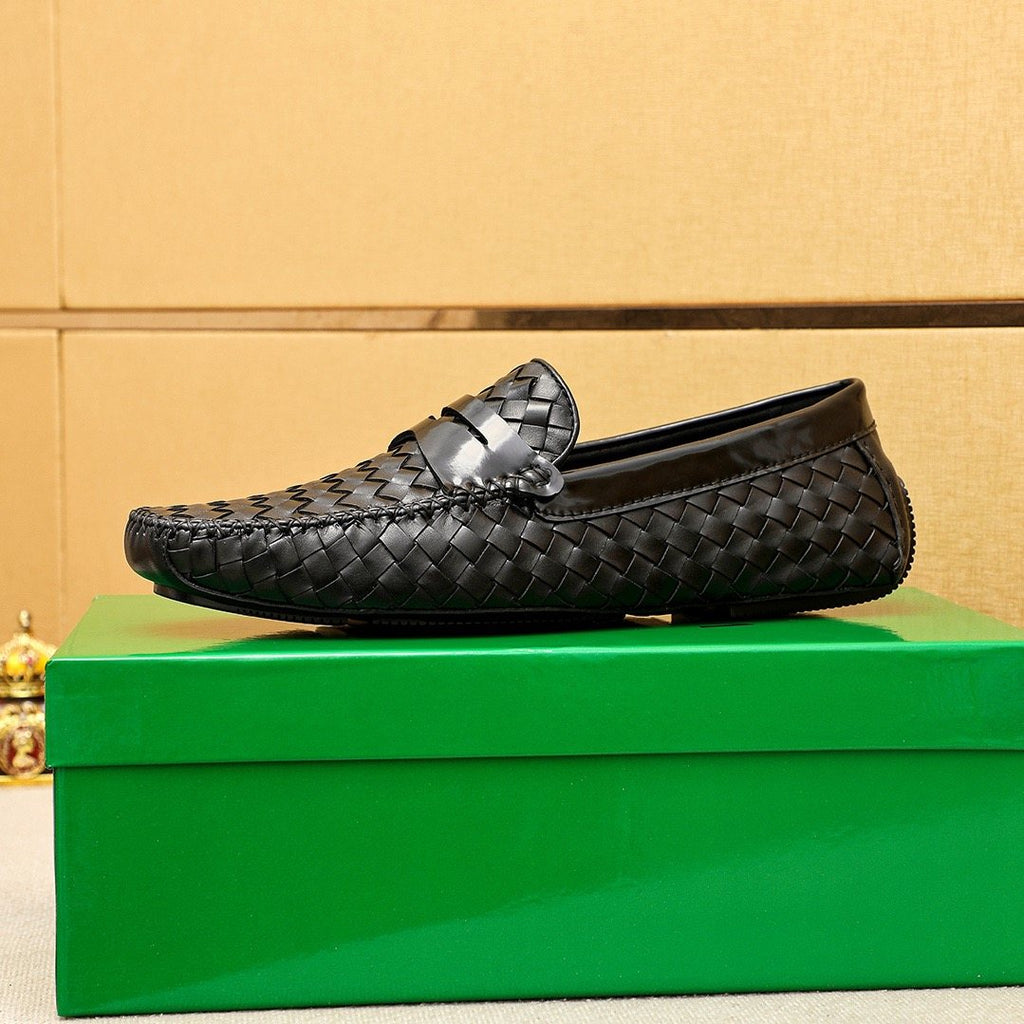 Bottega Veneta Black Woven Slip-On Loafers