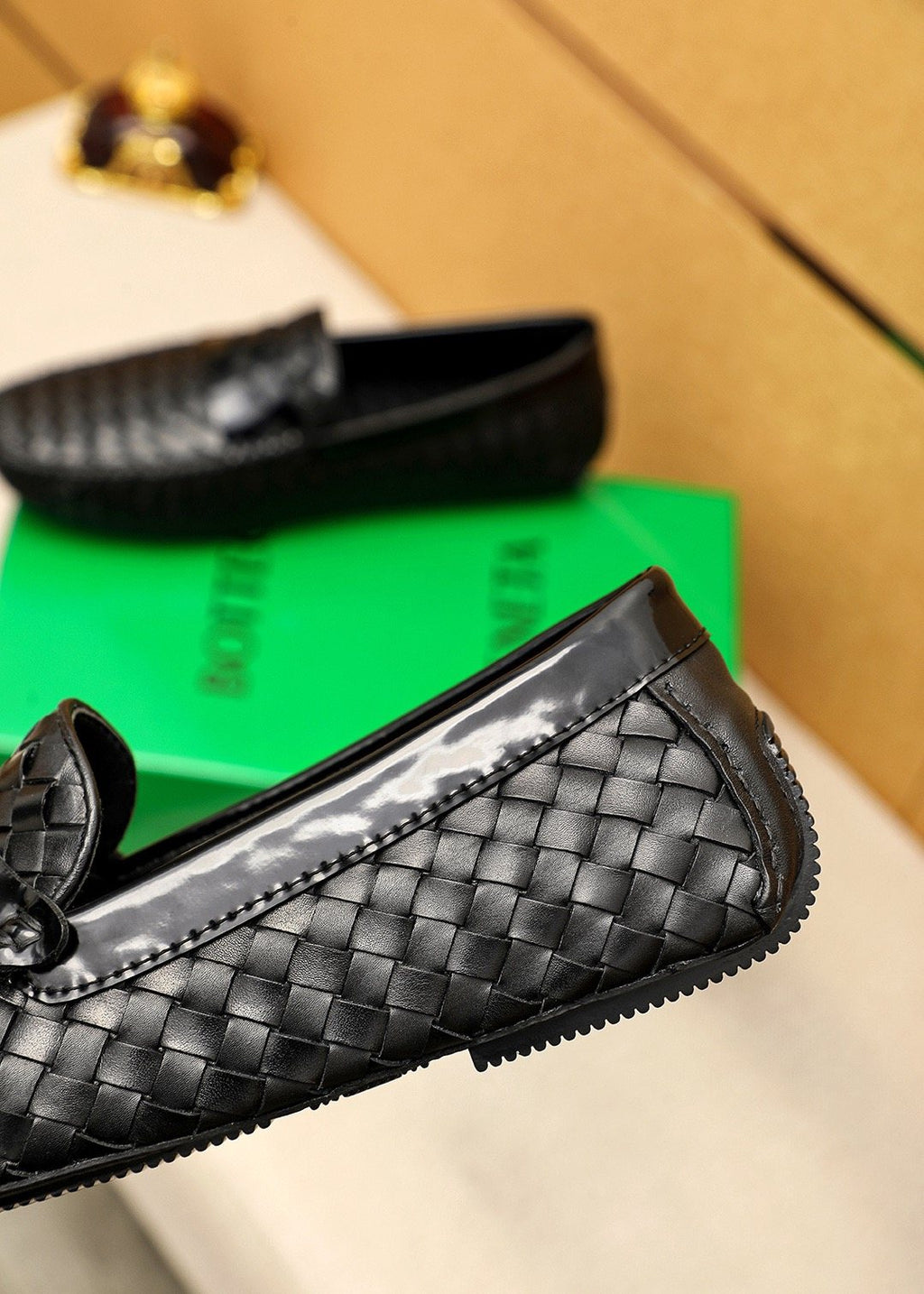 Bottega Veneta Black Woven Slip-On Loafers