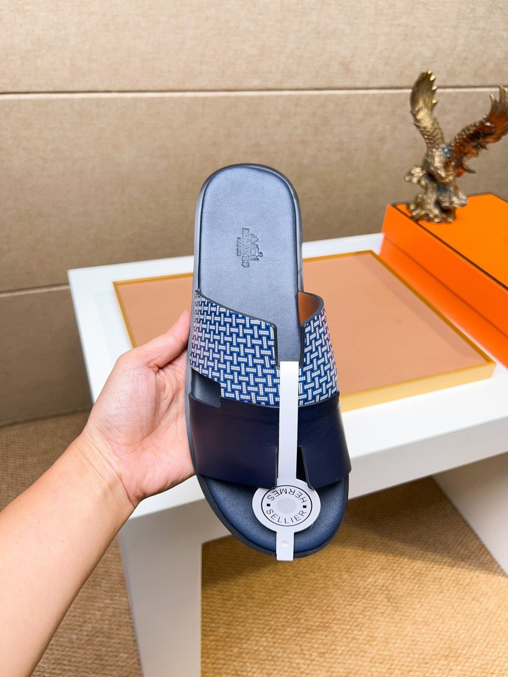 Hermès Blue Patterned H Slide Sandals