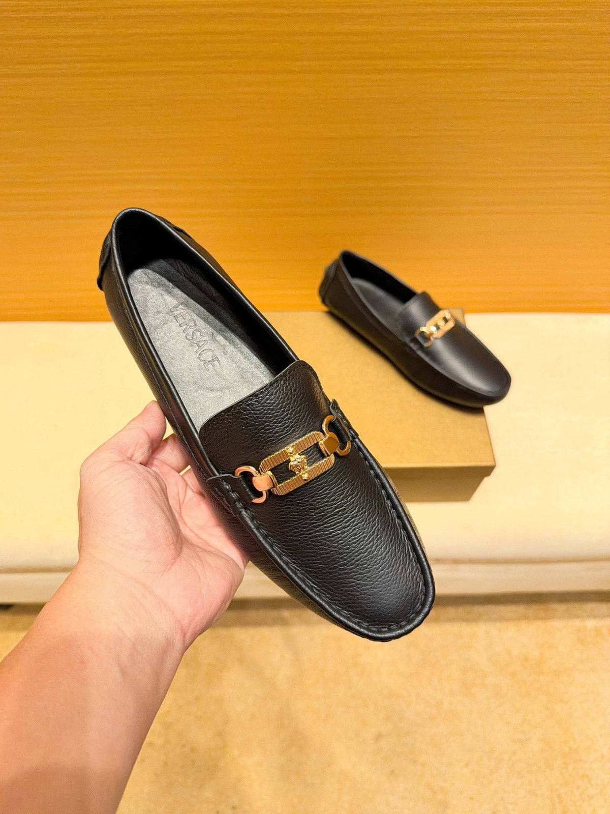 Versace Men's Black Textured Hardware Loafers