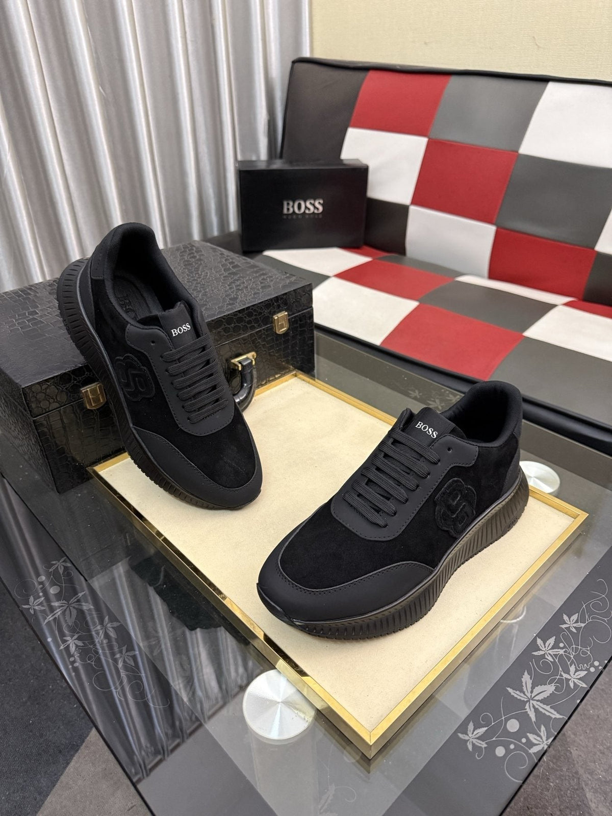 BOSS Men's Black Low-Top Sneakers - Lace-Up Closure
