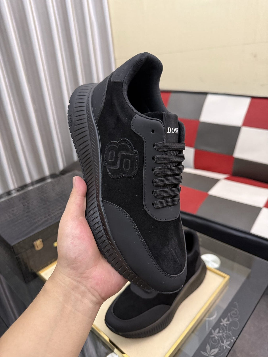 BOSS Men's Black Low-Top Sneakers - Lace-Up Closure