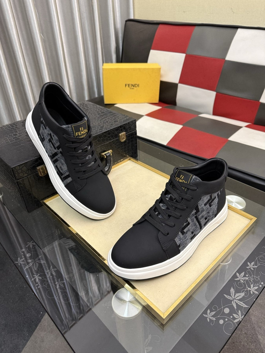 Fendi Patterned-Panel Lace-Up Sneakers