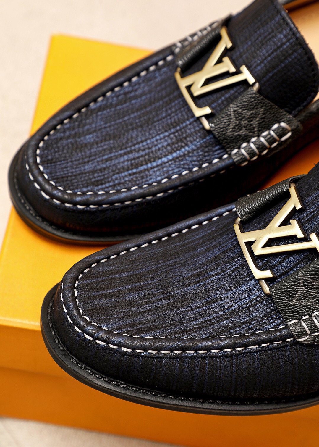 Louis Vuitton Black Textured Loafers - Rubber Outsole
