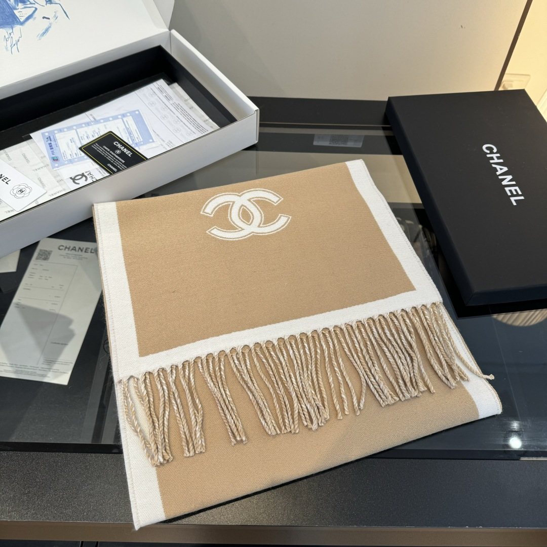 Chanel Two-Tone Fringed Scarf