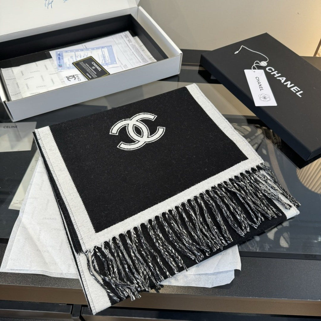 Chanel Two-Tone Fringed Scarf