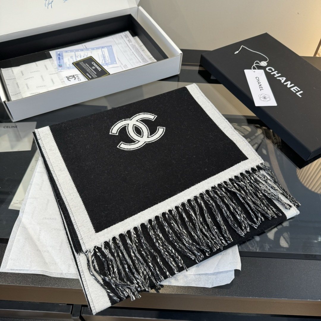 Chanel Two-Tone Fringed Scarf