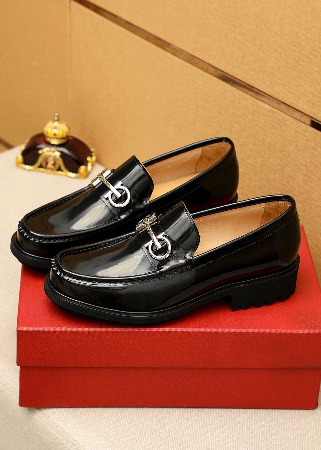 Ferragamo Black Metal-Hardware Loafers