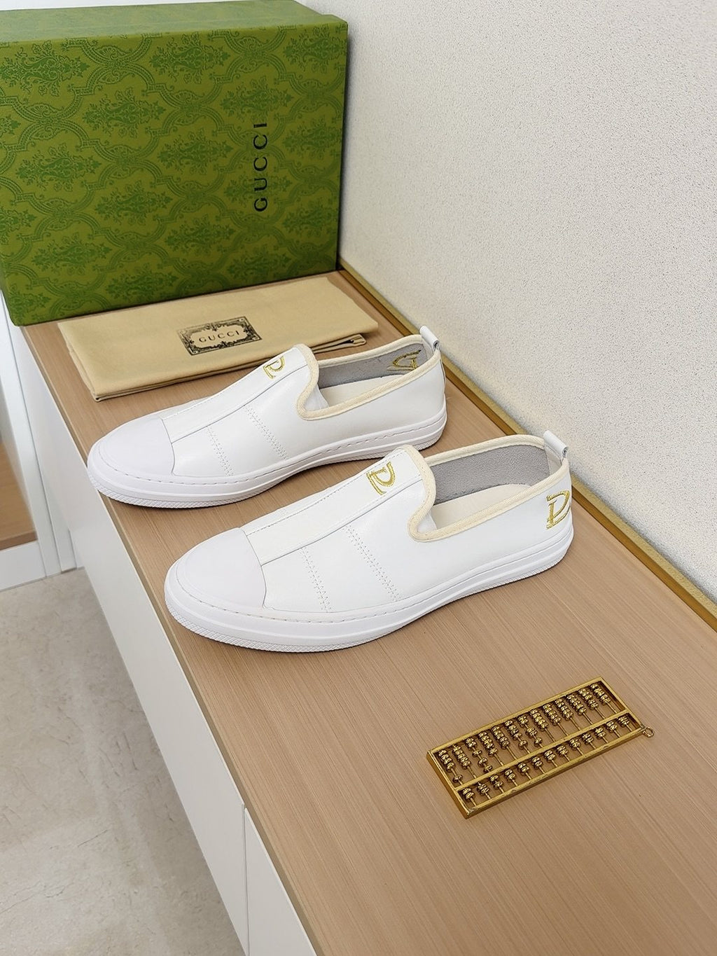Gucci Brown Slip-On Sneakers with White Toe Caps