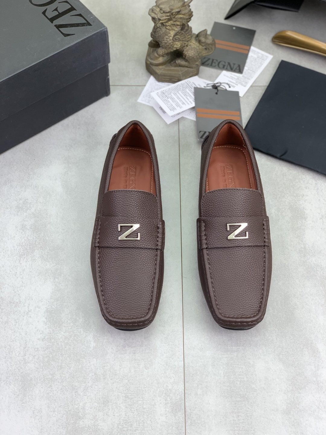 Zegna Square-Toe Leather Loafers