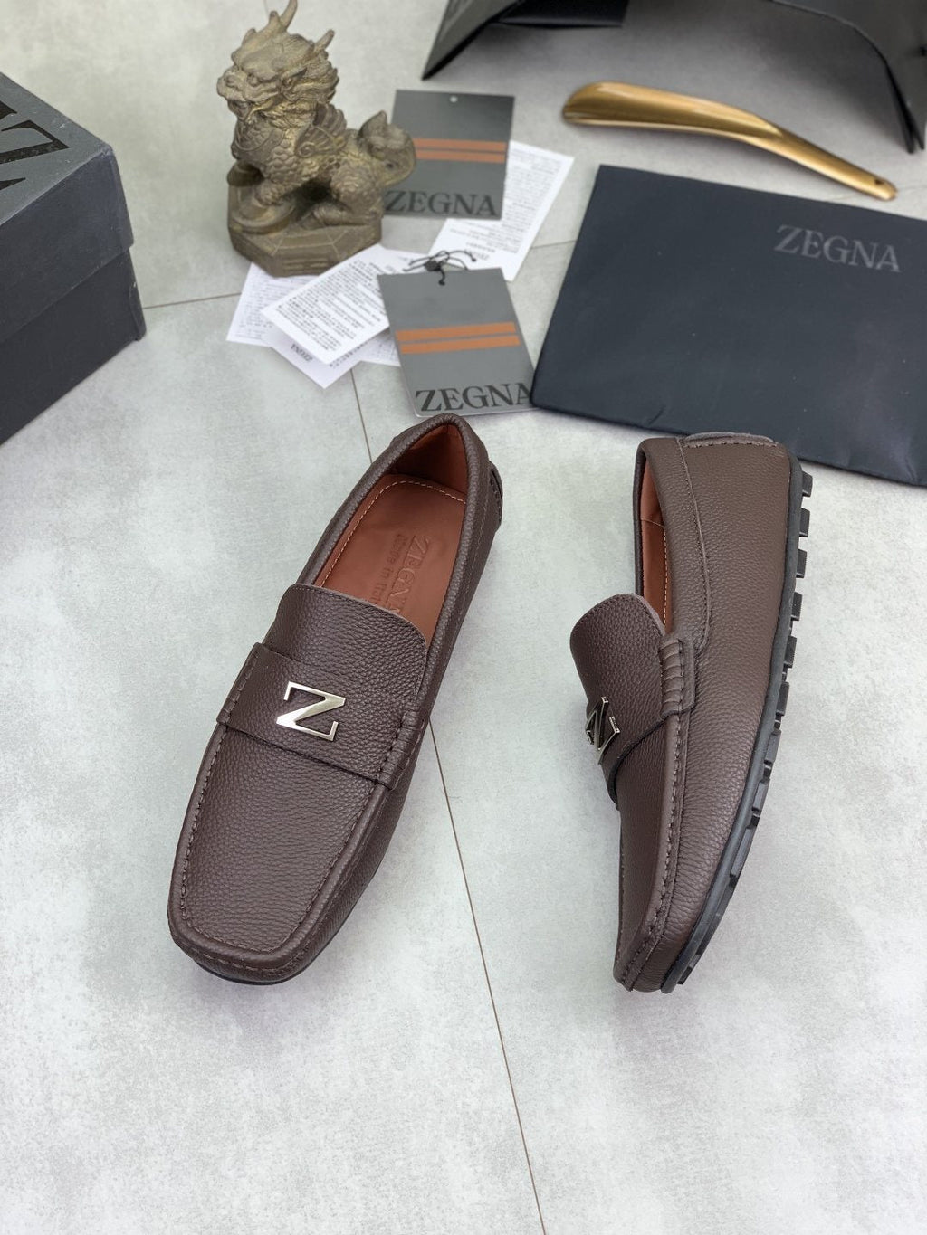 Zegna Square-Toe Leather Loafers