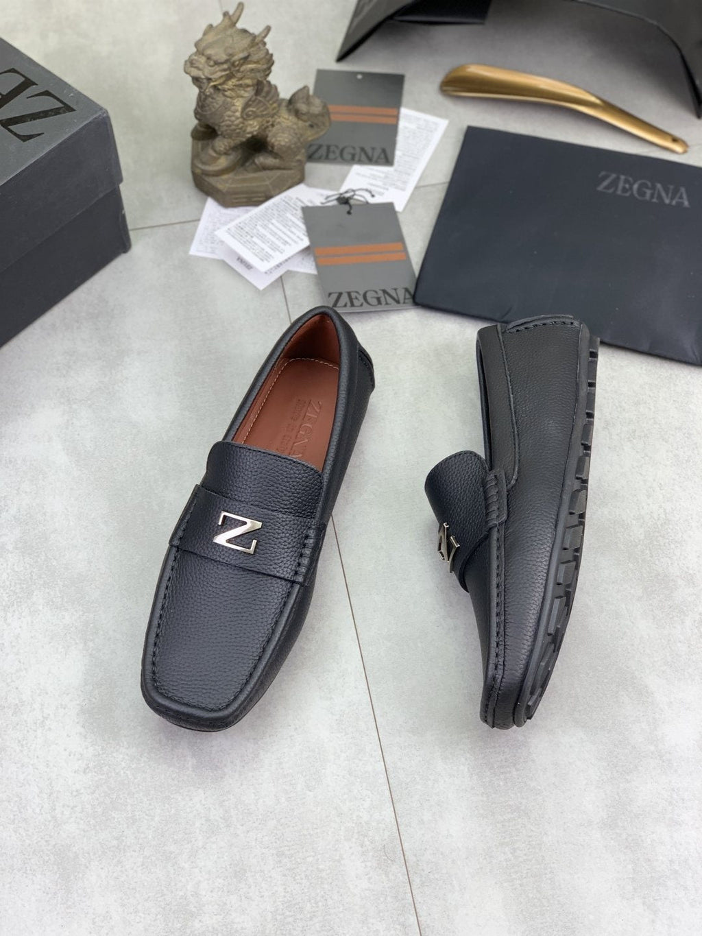 Zegna Square-Toe Leather Loafers