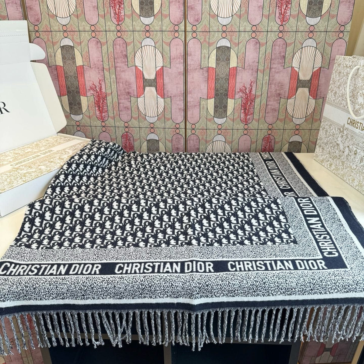 Dior Fringed Monogram Scarf