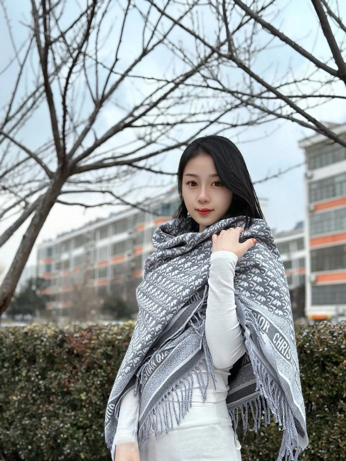 Dior Fringed Monogram Scarf