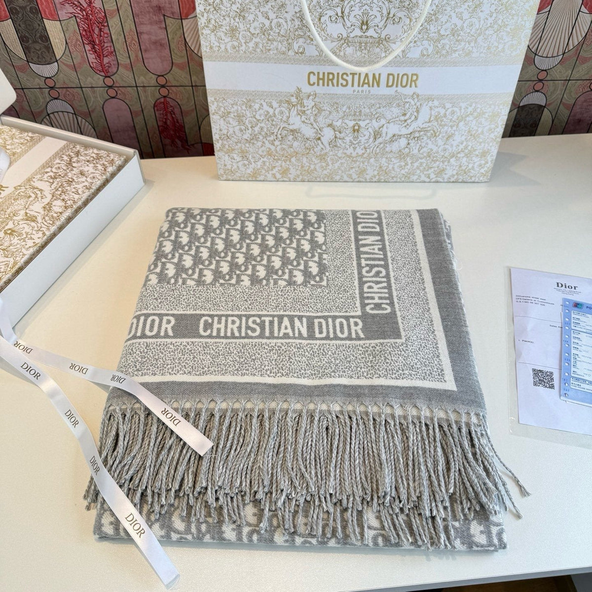 Dior Fringed Monogram Scarf
