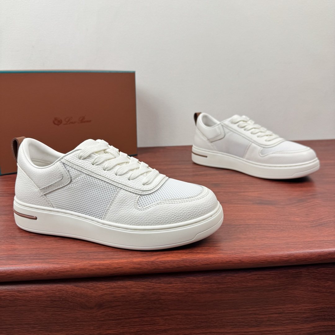 Loro Piana Men's Textured Leather Mesh Low-Top Sneakers