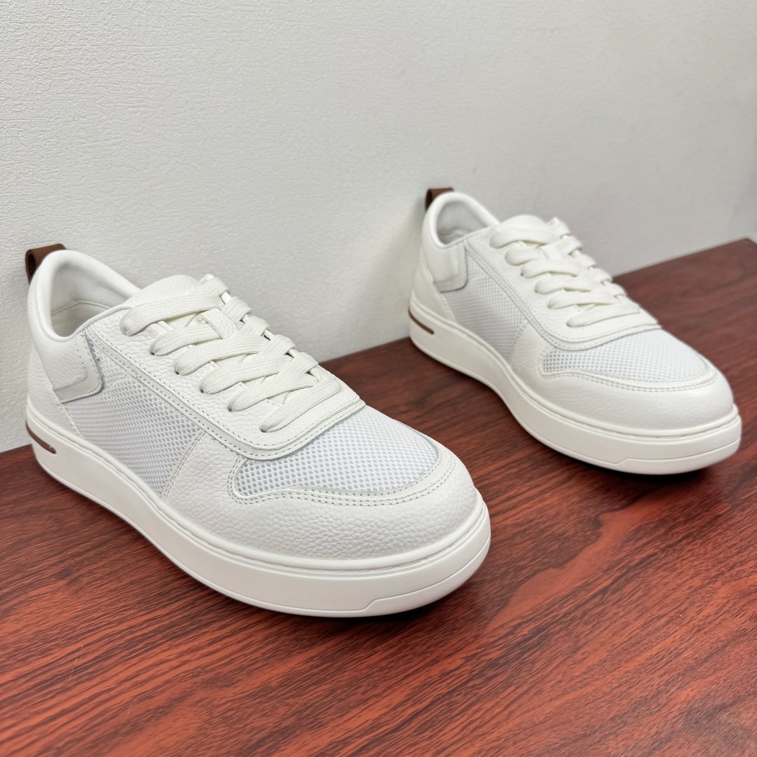 Loro Piana Men's Textured Leather Mesh Low-Top Sneakers