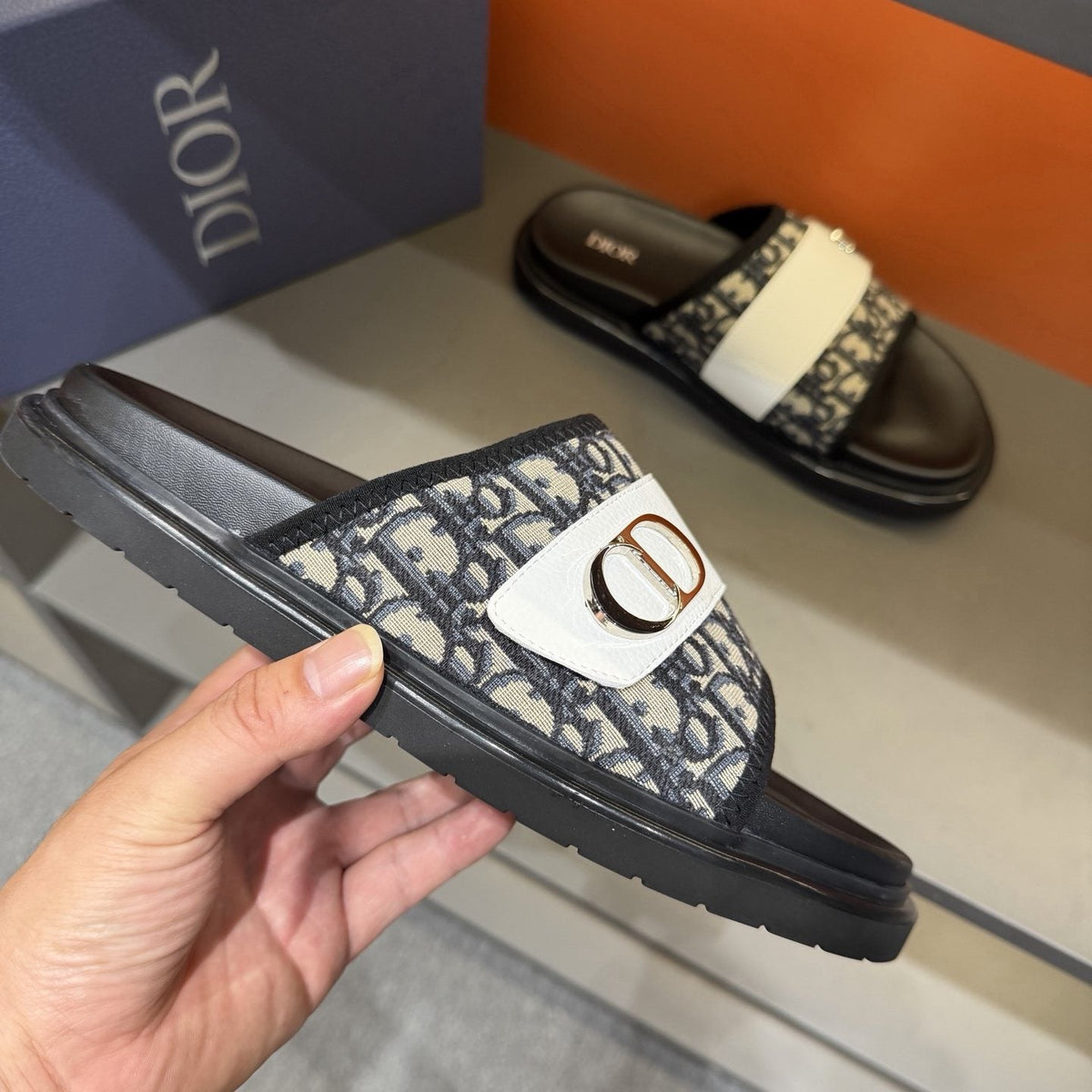 Dior Patterned Strap Slide Sandals - Open Toe