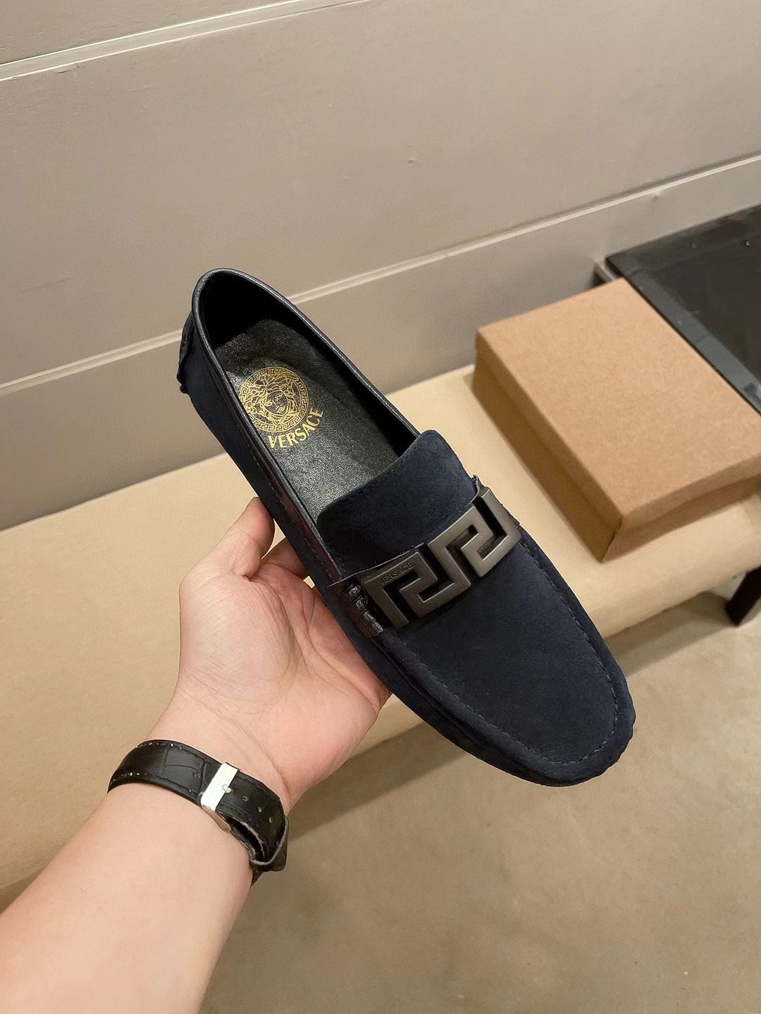 Versace Men's Geometric Buckle Loafers