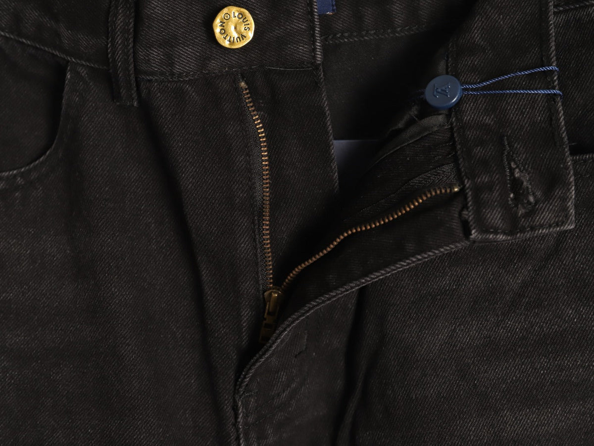 Louis Vuitton Monogram-Style Zip-Detail Utility Jeans - Black